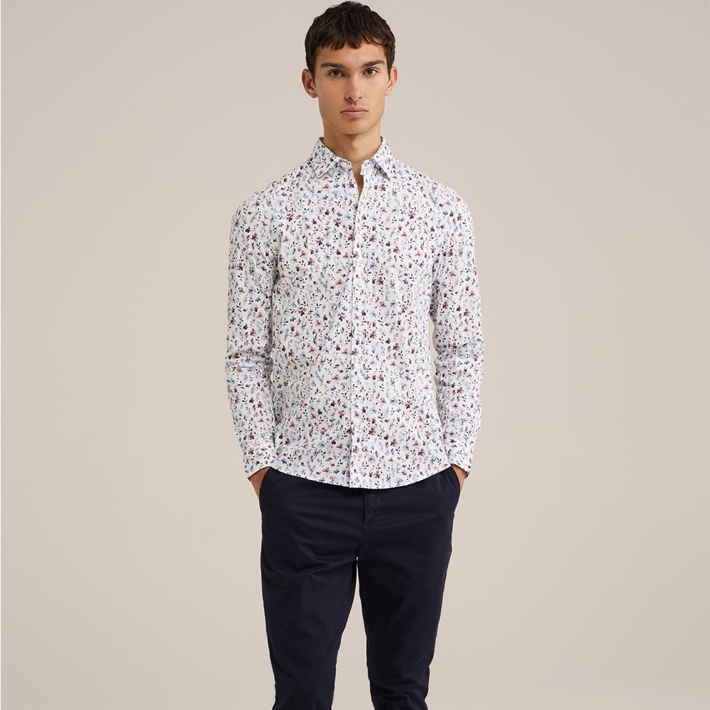 Club Monaco White and Red Floral Button Down Shirt